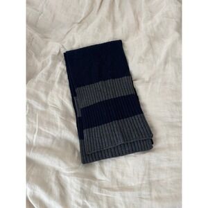 Rag & Bone Navy Blue Grey Striped 100% Merino Wool Ribbed Knit Scarf